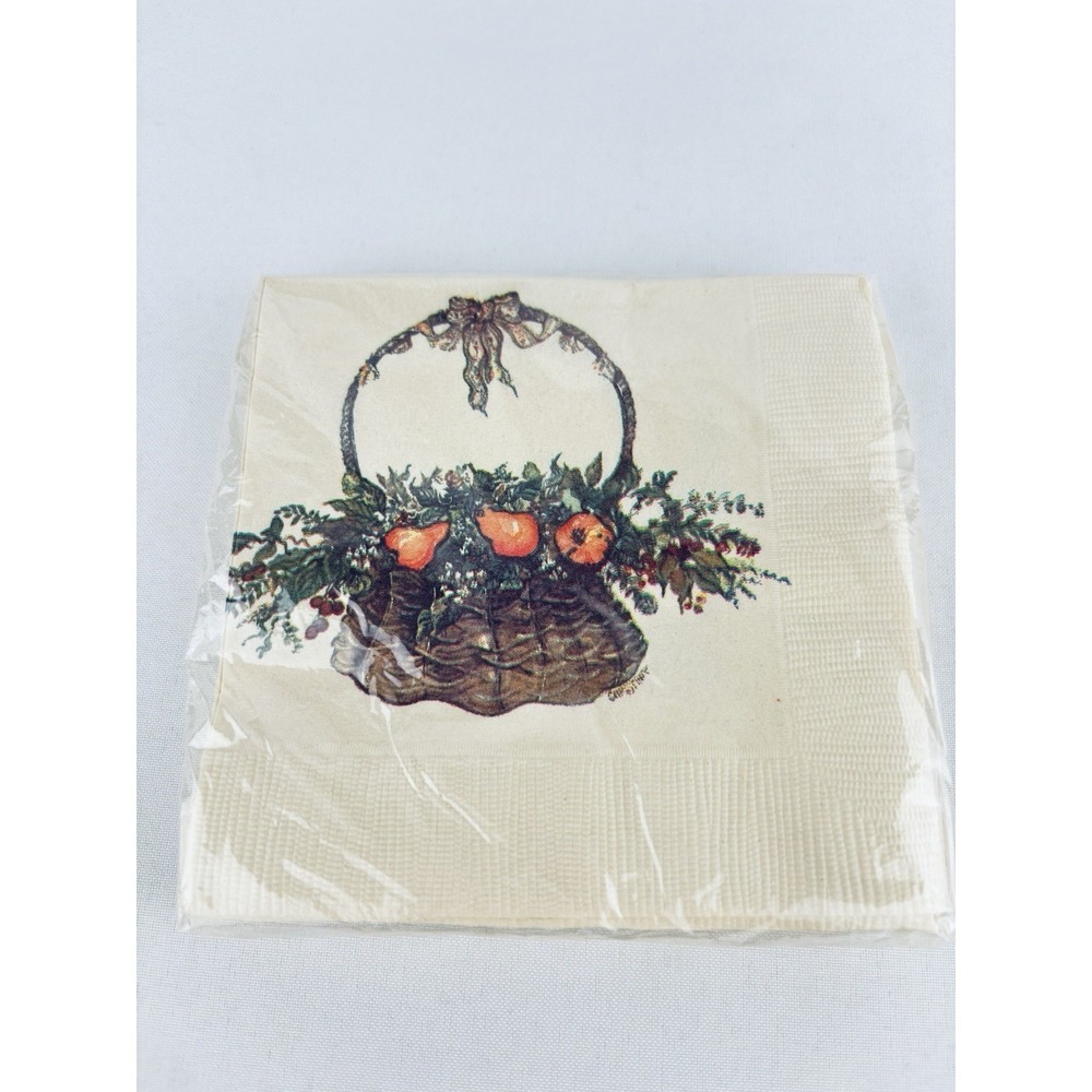 16 Vintage Beverage Basket Fruit Holiday Paper Napkins 1989 Potpourri Press NOS